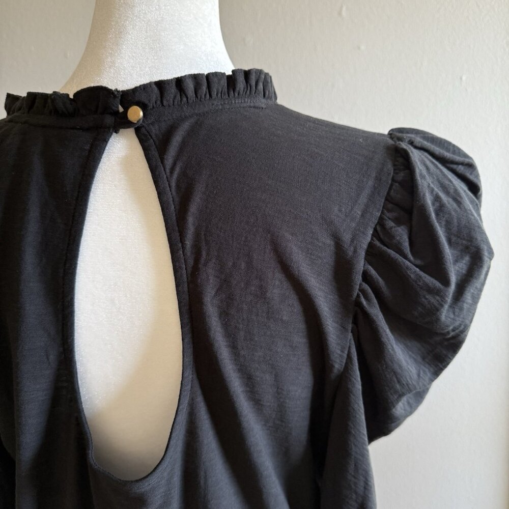 Nation LTD Emma Tee Sz Large Puff Sleeve Top Ruffle Victorian Key Hole Back - Picture 5 of 8